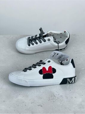 Disney White Sneakers with Red Flower and black Polka-Dot Laces